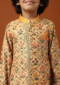 Kalki Beige Orange Printed Kurta Pant Set In Cotton Silk