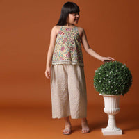 KALKI Beige Printed Top And Palazzo Set In Cotton For Girls