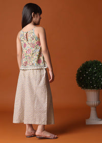 KALKI Beige Printed Top And Palazzo Set In Cotton For Girls