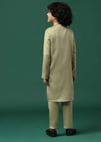 Kalki Beige Sherwani Set In Satin With Threadwork And Sequins Embroidery For Boys