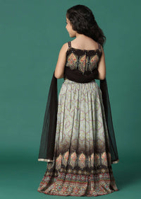 Kalki Black And Cream Embroidered Ombre Lehenga And Blouse Set In Georgette For Girls