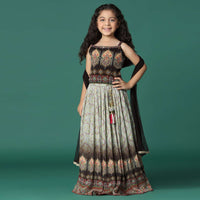 Kalki Black And Cream Embroidered Ombre Lehenga And Blouse Set In Georgette For Girls