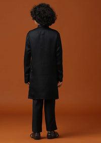 Kalki Black Embroidered Terry Rayon Jacket And Silk Kurta Set For Boys