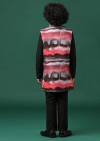 Kalki Black Printed Kurta Jacket Set In Silk For Boys