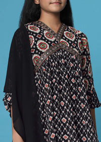 Kalki Black Printed Kurti And Palazzo Set In Georgette For Girls