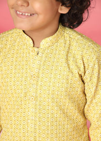 Kalki Blazing Yellow Kurta Set In Silk With Threadwork For Boys