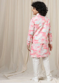 Kalki Blossom Pink Tie-Dye Bandi Jacket Set In Silk With Threadwork For Boys