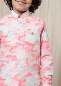 Kalki Blossom Pink Tie-Dye Bandi Jacket Set In Silk With Threadwork For Boys