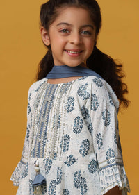 Kalki Blue And White Toned Printed Kurta Sharara Set In Cotton For Girls