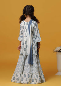 Kalki Blue And White Toned Printed Kurta Sharara Set In Cotton For Girls