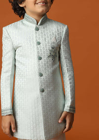 Kalki Blue Embroidered Sherwani Set In Raw Silk With Sequins For Boys