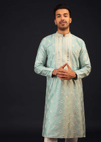 Sky Blue Mirror Embroidered Kurta Set