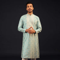 Sky Blue Mirror Embroidered Kurta Set