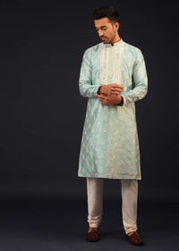 Sky Blue Mirror Embroidered Kurta Set