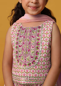 Kalki Blush Pink Printed Lehenga Blouse Set In Cotton For Girls