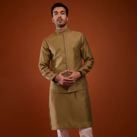 Coffee Brown Bandi Jacket Set With Embroidery