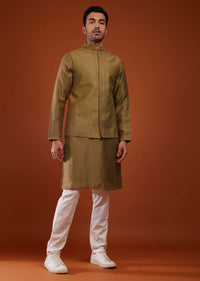 Coffee Brown Bandi Jacket Set With Embroidery