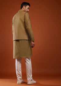 Coffee Brown Bandi Jacket Set With Embroidery