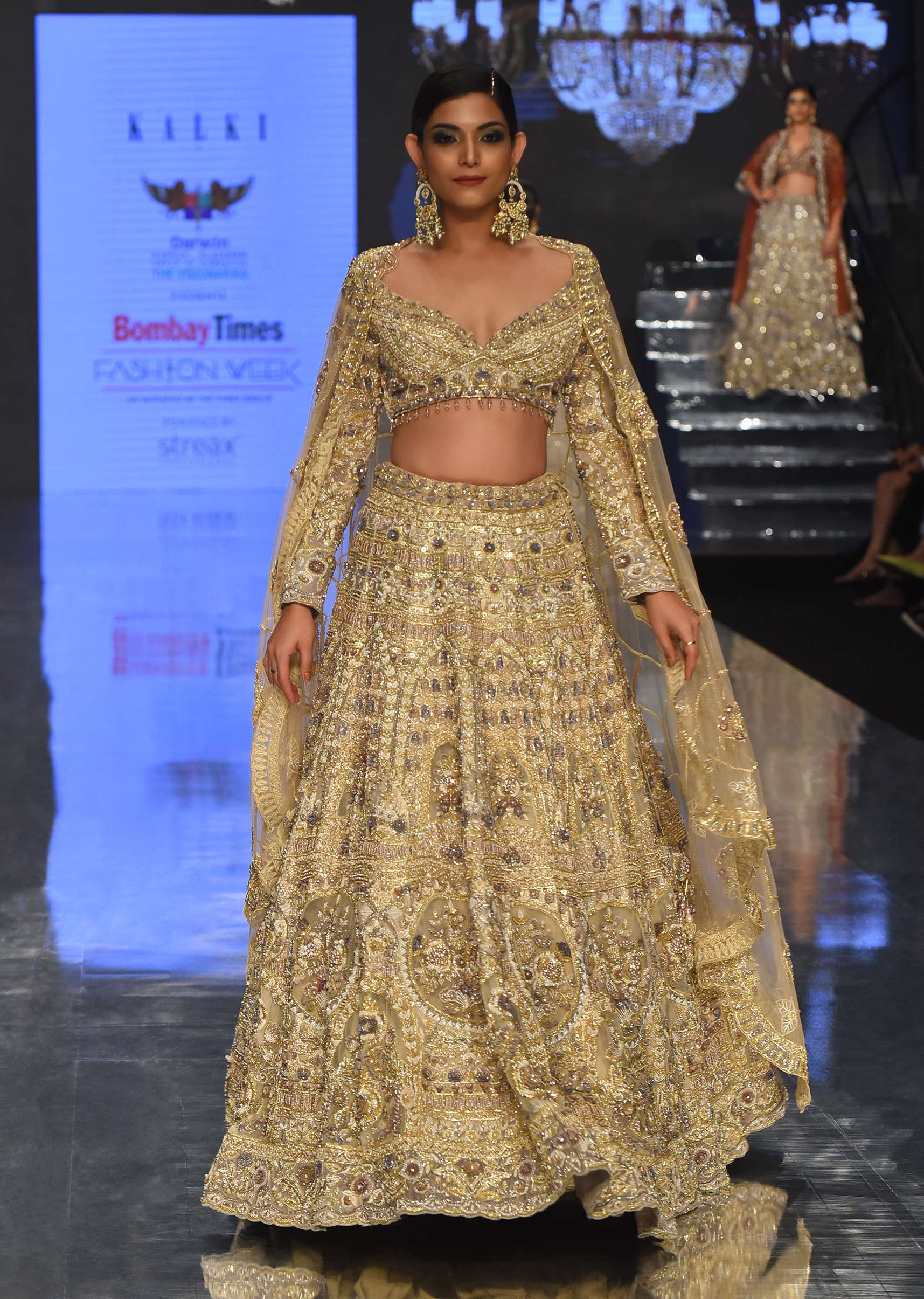 Bridal Khwabeeda Beige White Lehenga Set In Foil Organza With 3D Embroidery - NOOR 2022