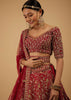 Bride And Baraat Apple Red Fully Embroidered Lavish Lehenga Choli With Belt