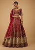 Bride And Baraat Apple Red Fully Embroidered Lavish Lehenga Choli With Belt