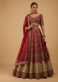 Bride And Baraat Apple Red Fully Embroidered Lavish Lehenga Choli With Belt