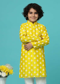 KALKI Canary Yellow Kurta Set With Threadwork For Boys