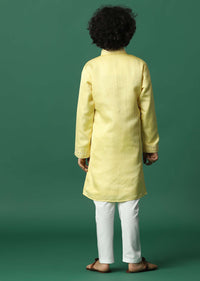 Kalki Canary Yellow Boys Kurta Set In Silk With Mirror And Threadwork For Boys