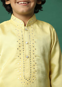 Kalki Canary Yellow Boys Kurta Set In Silk With Mirror And Threadwork For Boys