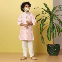 Kalki Candy Pink Boys Kurta Set In Silk With Threadwork