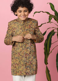 Kalki Caramel Brown Sherwani Set In Velvet For Boys