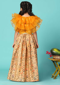 Kalki Carrot Orange Top And Lehenga Set In Cotton Silk For Girls