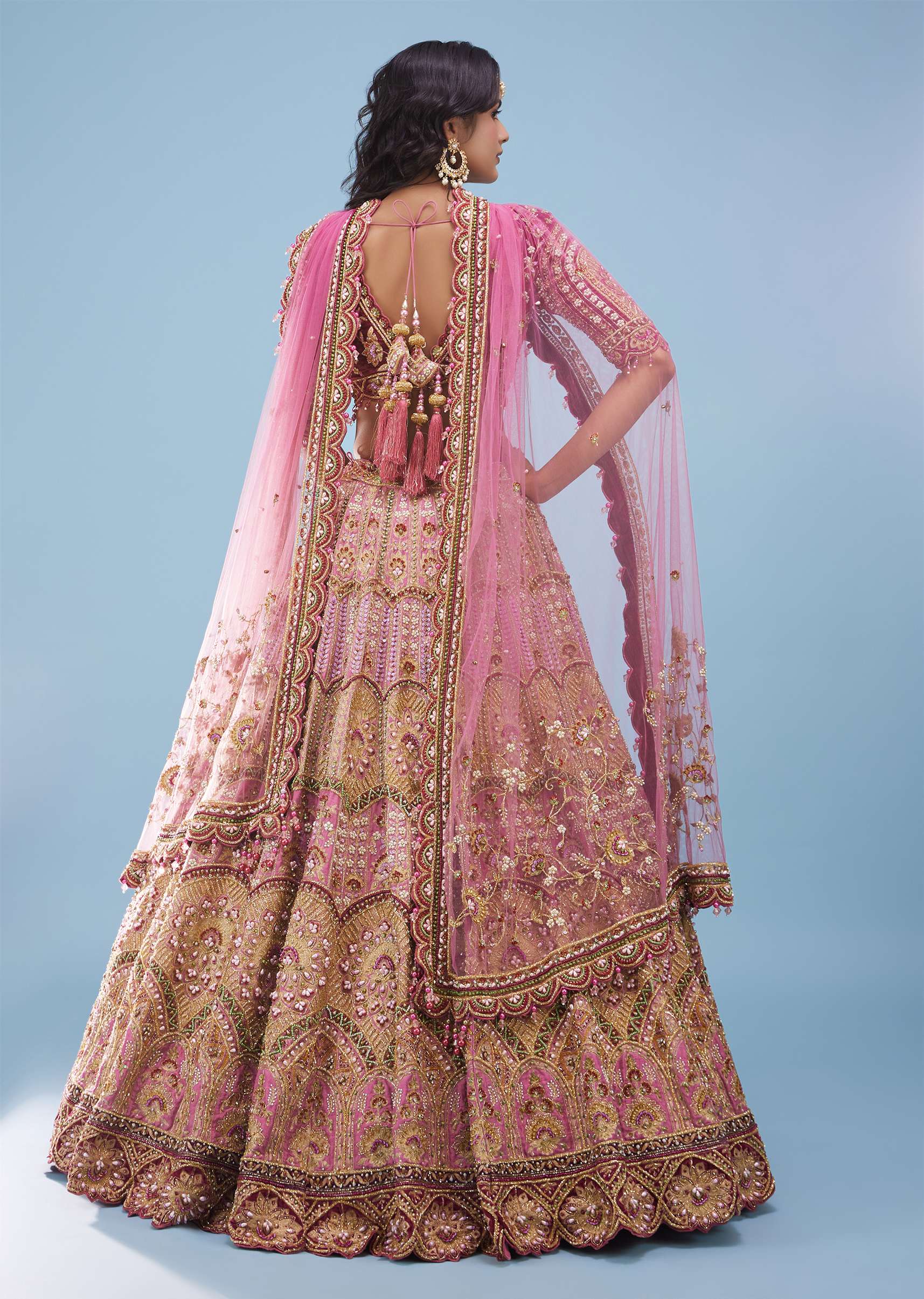 Rose Pink Junoesque Bridal Lehenga In Raw Silk With Heavy Embroidery - NOOR 2022