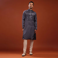 Fog Grey Festive Kurta In Mini Silk With A Cocktail Look