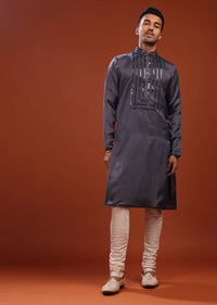 Fog Grey Festive Kurta In Mini Silk With A Cocktail Look