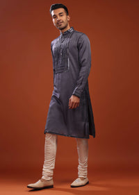 Fog Grey Festive Kurta In Mini Silk With A Cocktail Look