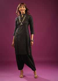 Black Kurta With Cowl Pants In Khadi Cotton