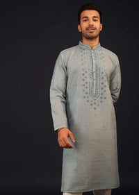 Airforce Blue Mirror And Thread Embroidered Kurta Set