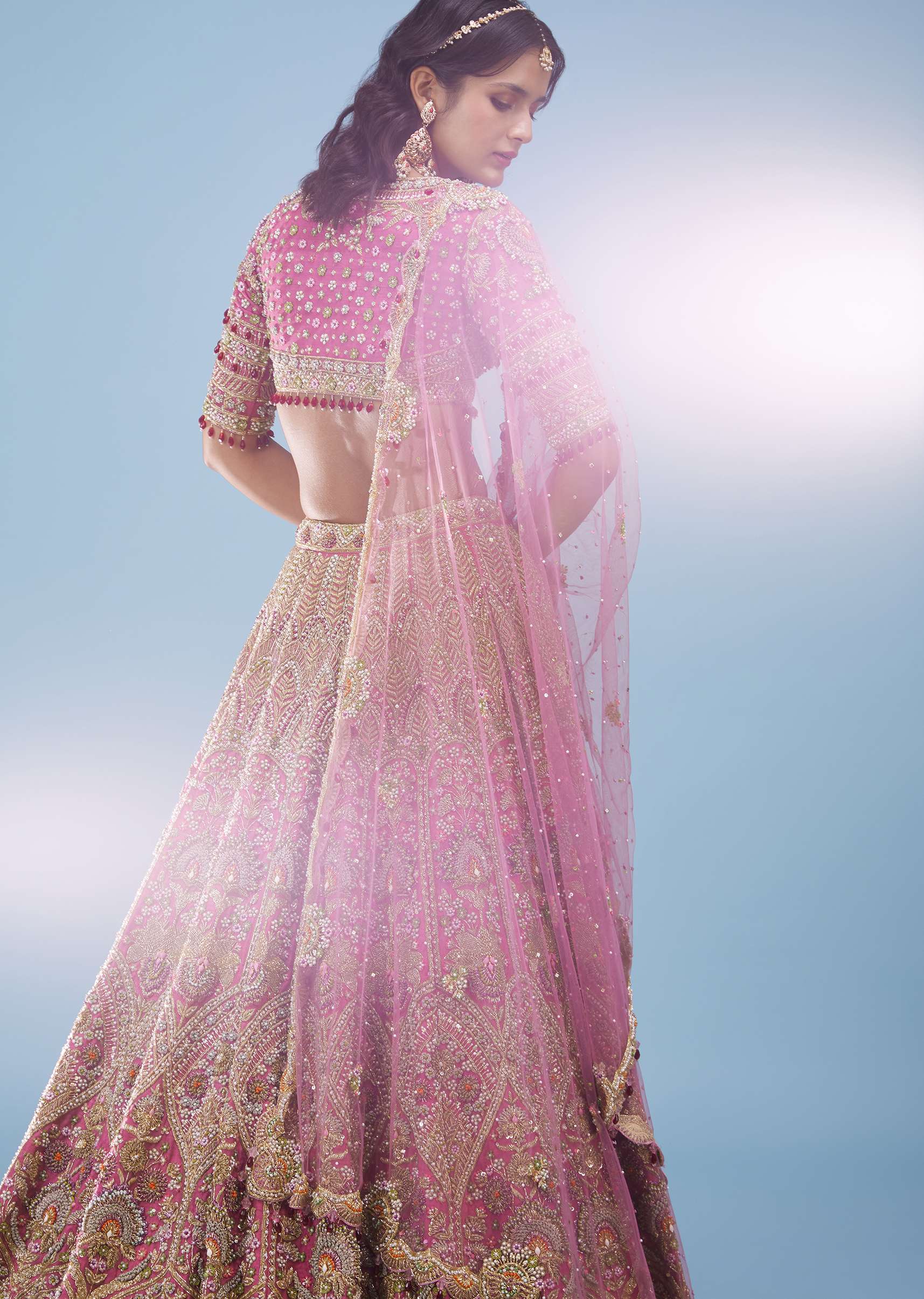 Rose Pink Bridal Lehenga In Raw Silk With Heavy Embroidery - NOOR 2022