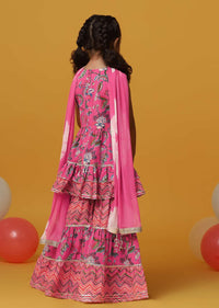 Kalki Cherry Pink Kurta And Sharara Set In Cotton With Gotta Work For Girls