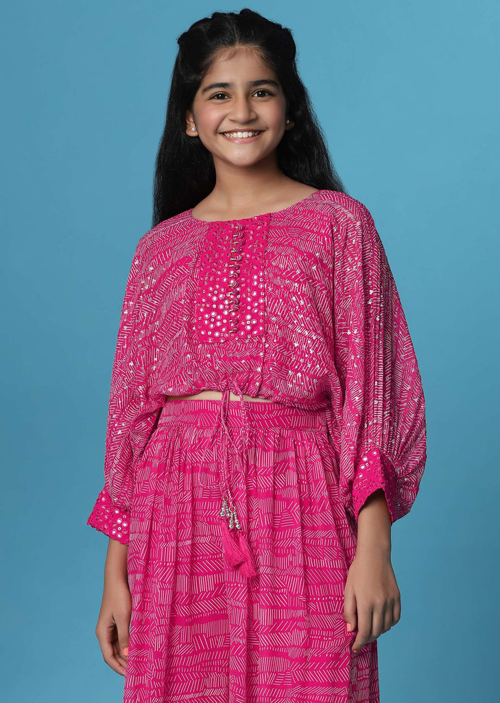 Kalki Cherry Pink Top And Palazzo Set In Georgette For Girls