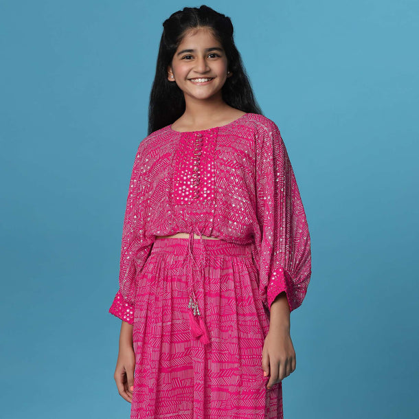 Kalki Cherry Pink Top And Palazzo Set In Georgette For Girls