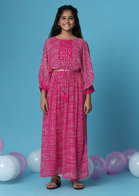 Kalki Cherry Pink Top And Palazzo Set In Georgette For Girls