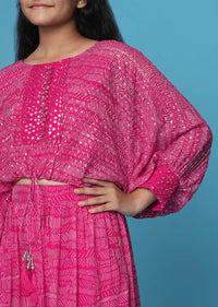 Kalki Cherry Pink Top And Palazzo Set In Georgette For Girls