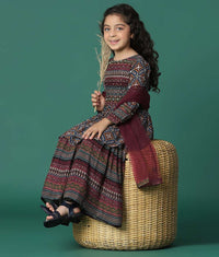 Kalki Chocolate Brown Kurta And Sharara Set In Satin Blend With Abla Work For Girls