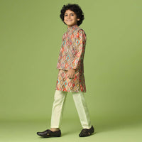 Kalki Chocolate Brown Jacket Kurta Set In Silk With Multicolor Print