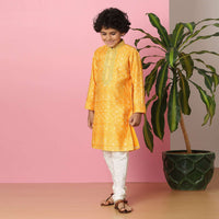 Kalki Chrome Yellow Boys Kurta Set In Silk With Zari And Threadwork