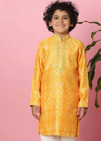 Kalki Chrome Yellow Boys Kurta Set In Silk With Zari And Threadwork