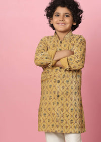 Kalki Chrome Yellow Boys Kurta Set In Silk With Sequins And Threadwork