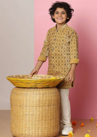 Kalki Chrome Yellow Boys Kurta Set In Silk With Sequins And Threadwork